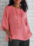 Crewneck Cotton And Linen Shirt Top Pink / S