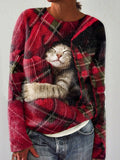 Autumn Winter Cute Cat Print Casual Knit Pullover Sweater