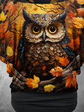 Women's Autumn Maple Owl Animal Two Piece Suit Top