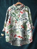 Women’s Watercolor Fruit Botanical Floral Print Casual Cotton And Linen Shirt Multicolor / S