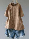 Women’s Solid Color Loose Elegant Casual Cotton And Linen Shirt Khaki / S