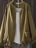 Women’s Retro Style Cotton Yarn Solid Color Jacket Green / Onesize