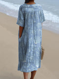 Summer Blue Sea Shell Pattern Printed Women’s Flowy Dress