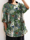 Women’s Floral Art Print Casual Cotton And Linen Shirt Multicolor / S