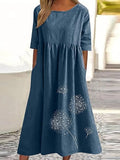 Dandelion Boho Floral Print Loose Flowy Long Dresses Peacock Blue / S