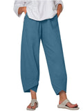 Women’s Solid Color Loose Elegant Casual Simple Cotton And Linen Ninth Pants Blue / S