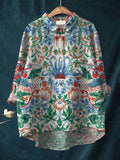 Women’s Art Print Casual Cotton And Linen Shirt Multicolor / S