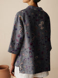 Women’s Floral Art Print Casual Linen Cotton 3/4 Sleeve Shirt