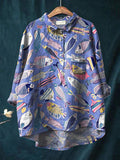 Coral Reef Fish Pattern Printed Women’s Casual Cotton And Linen Shirt Multicolor / S