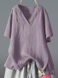 Women’s V-Neck Short Sleeves Casual Top Purple / M