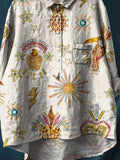 Vintage Ethnic Pattern Art Print Casual Cotton And Linen Shirt