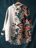 Art Print Casual Cotton And Linen Shirt Multicolor / S