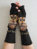 Women's Owl Art Printing Fingerless Gloves