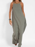 Fashionable Casual Cotton And Linen Slit Slip Dress Grey / S