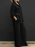 Women’s Solid Color Loose Elegant Casual Shirt Suit Black / S