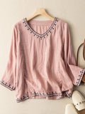 Summer Retro Style Light Weight Cotton And Linen Shirt Pink / M