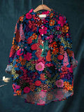 Women’s Vinatge Flower Print Casual Cotton And Linen Shirt Multicolor / S