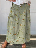 Women’s Retro Floral Art Linen Pocket Skirt