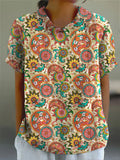 Women’s Colorful Pattern Print Casual Cotton And Linen Shirt Multicolor / S