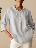 Women’s Casual Linen Cotton 3/4 Sleeve Shirt White / S