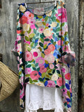 Colorful Spring Floral Garden Printed Women’s Casual Linen Cotton Pullover Top Multicolor / Onesize