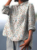 Petite Spring Field Pattern Printed Women’s Casual Cotton And Linen Shirt