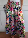 Colorful Spring Floral Garden Printed Women’s Cotton Wide Leg Pants Multicolor / S