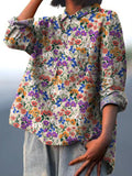 Vibrant Small Summer Floral Pattern Printed Women’s Casual Cotton And Linen Shirt