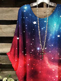 Women's Red and Blue Gradient Starry Print Casual Top