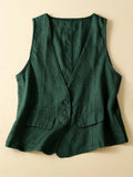 Women’s Cotton And Linen Casual Vest Green / M