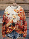 Christmas Gift Autumn And Winter Deciduous Maple Leaf Fox Art Print Knit Pullover Sweater