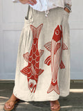 Women’s Red Fish Vintage Art Linen Pocket Skirt Multicolor / S