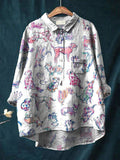 Vintage Lovely Dogs Art Print Casual Cotton And Linen Shirt Multicolor / S