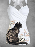 Women's Cat Art Design Butterfly Lace Dress Casual Tank Top