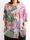 Women’s Ocean-Inspired Printed Casual Cotton And Linen Shirt Multicolor / S