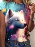 Cute Wolf Floral Art T-shirt