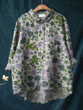 Sweet Retro Floral Garden Pattern Printed Women’s Casual Cotton And Linen Shirt Multicolor / S