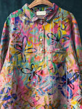 Graffiti Style Meadows Floral Printed Women’s Casual Cotton And Linen Shirt