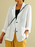 Cotton And Linen Spring Summer Long Sleeve Casual Jacket White / M