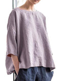 Women’s Solid Color Loose Elegant Casual Cotton And Linen T-Shirt Purple / S