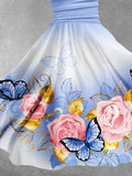 Women's Butterfly Flower Print Maxi Dress