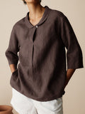 Women’s Casual Linen Cotton 3/4 Sleeve Shirt Brown / S