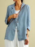 Cotton And Linen Spring Summer Long Sleeve Casual Jacket Blue / M