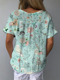 Lovely Spring Woodland Pattern Printed Women’s Casual Cotton And Linen Shirt