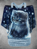 Women's Animal Cat Art Design Two Piece Suit Top