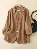 Women’s Cotton And Linen Casual Seven-Quarter Sleeve Solid Color Short Jacket Khaki / M