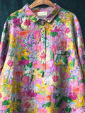 Abstract Colorful Summer Garden Printed Women’s Casual Cotton And Linen Shirt