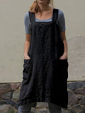 Fashion Loose Linen Long Dress Black / S