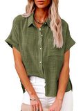 Women’s Solid Color Button Down Short Sleeve Shirt Green / S