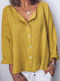 Women's Solid Color Retro Cotton And Linen Casual Shirt